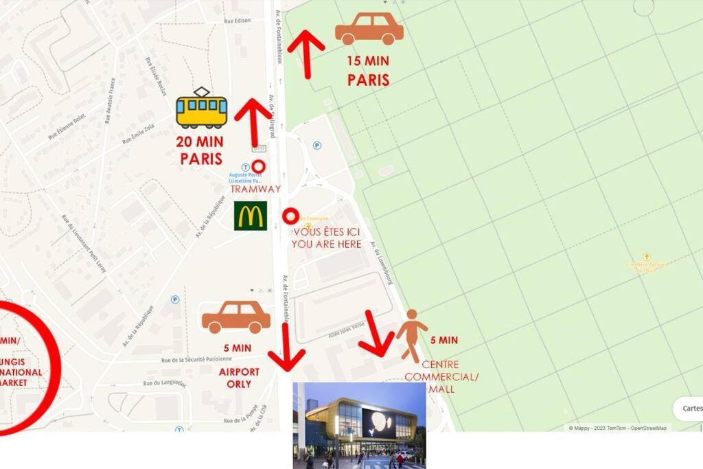 Appartement Paisible Et Bien Situe - Proche Aeroport D'Orly Et Tramway Pour Paris Thiais Dış mekan fotoğraf
